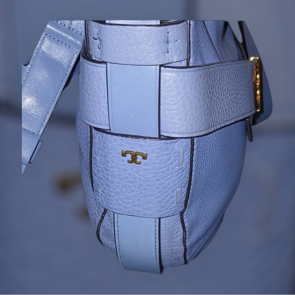 EUC Tory Burch Gemini Link blue slate pebble leather hobo messenger style - Picture 5 of 10